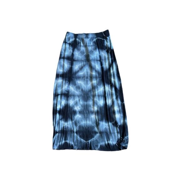 Go Couture Women’s Cut Blue Tie Dye Faux Wrap Midi A-Line Ribbed Skirt Size L - Picture 2 of 5